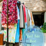 Image of clothes on hangers at a garage sale