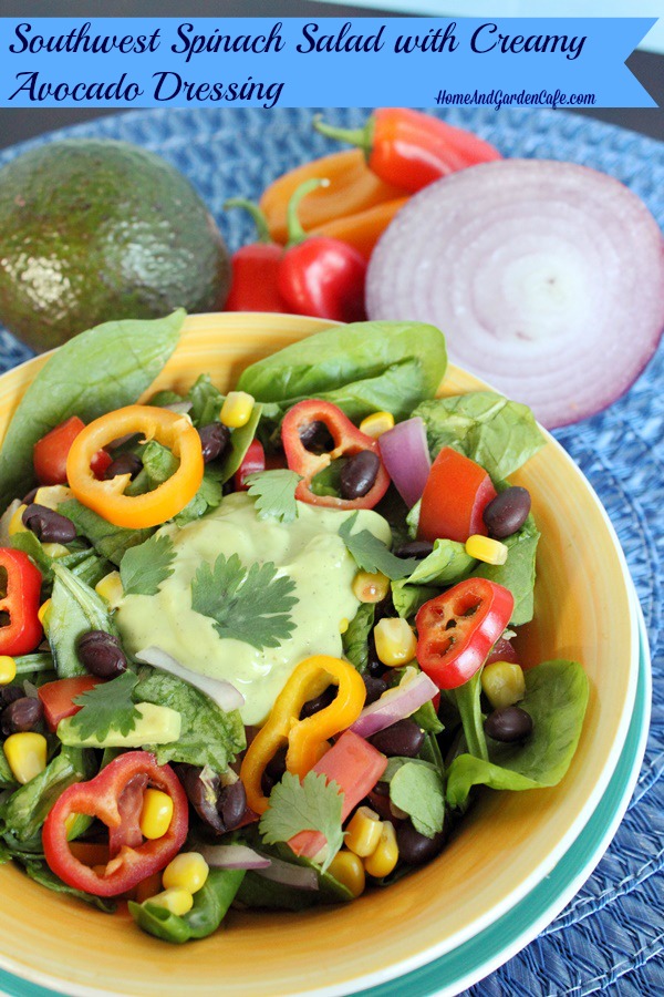 Southwest spinach salad recipe with avocado dressing