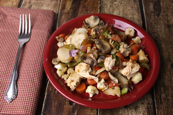 Chicken vegetrable stir fry without the rice. Grain free gluten free
