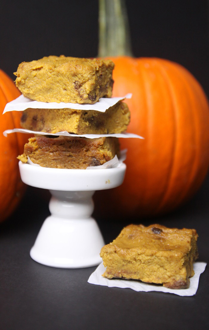 Chocolate chip pumpkin pie bars recipe- gluten free, grain free, dairy free, paleo friendly