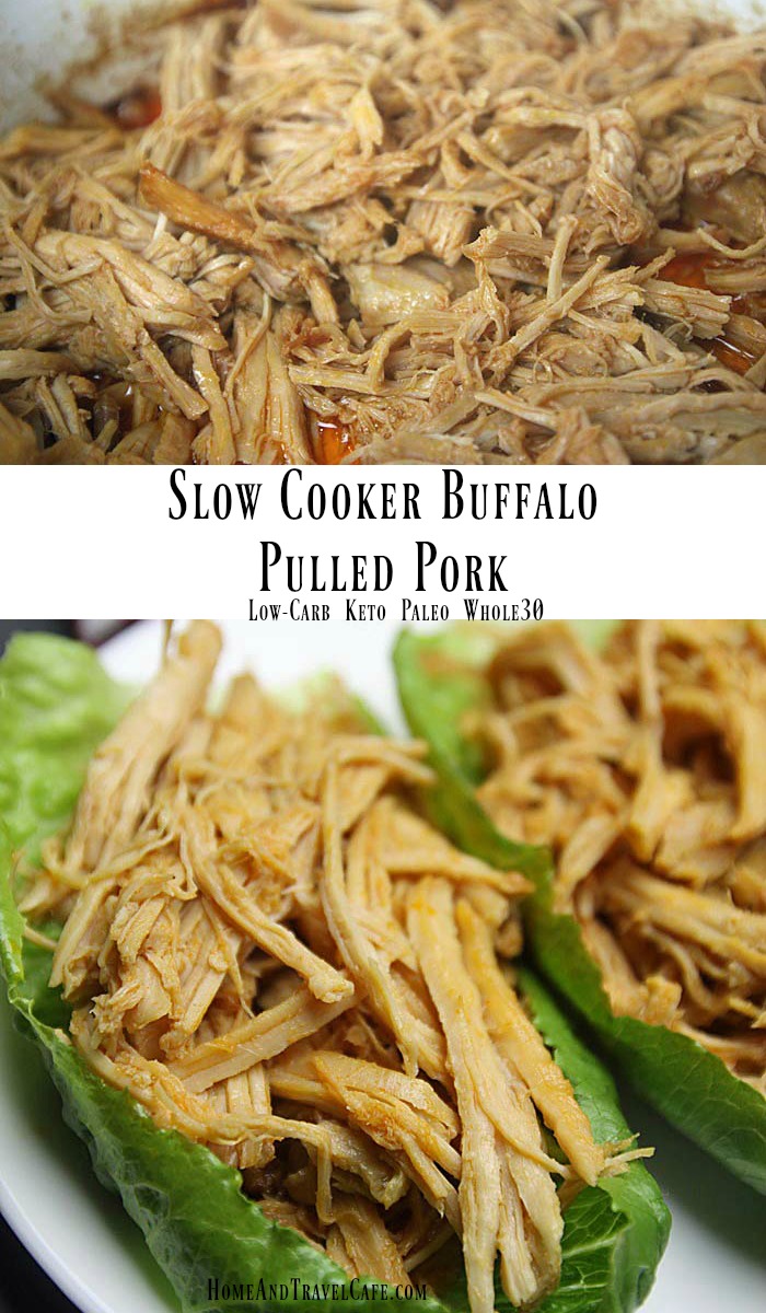 Slow Cooker Buffalo Pulled Pork Recipe- Low-carb, keto, paleo, grain-free, gluten-free, Whole30