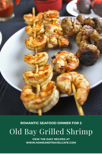 Easy Old Bay Grilled Shrimp Skewers for 2. Low carb romantic seafood dinner idea. Perfect for Valentine's Day or for a dinner date. Low-carb, and Keto. 